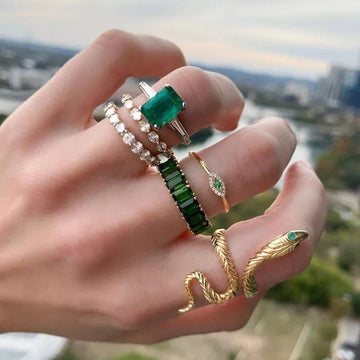 Green Jem Stone & Snake Ring Set
